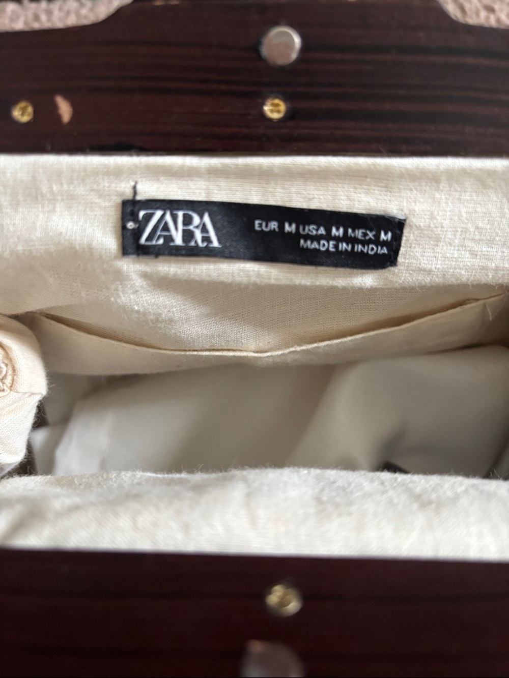 Zara Cream Woven Evening Clutch with Wood-Accent Frame - Picture 6 of 7